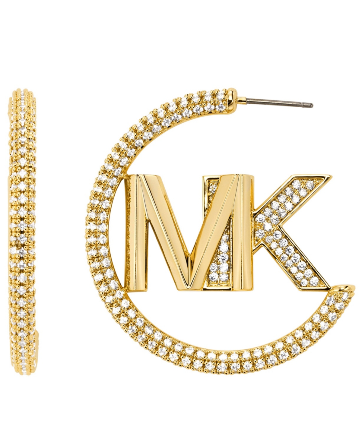 Michael Kors Women's Faceted Mk Pave Hoop 14k Gold Plated Brass With Clear Stones In Gold Tone