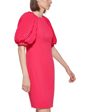 Calvin Klein Pleated Puff Sleeve Sheath Dress Macy s