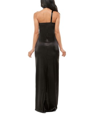 Juniors' Satin One-Shoulder Gown