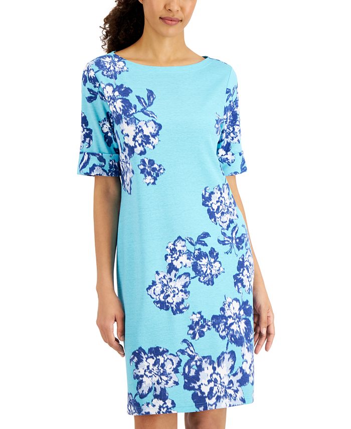 Karen Scott Women's Holiday Floral Printed Dress, Created for Macy's