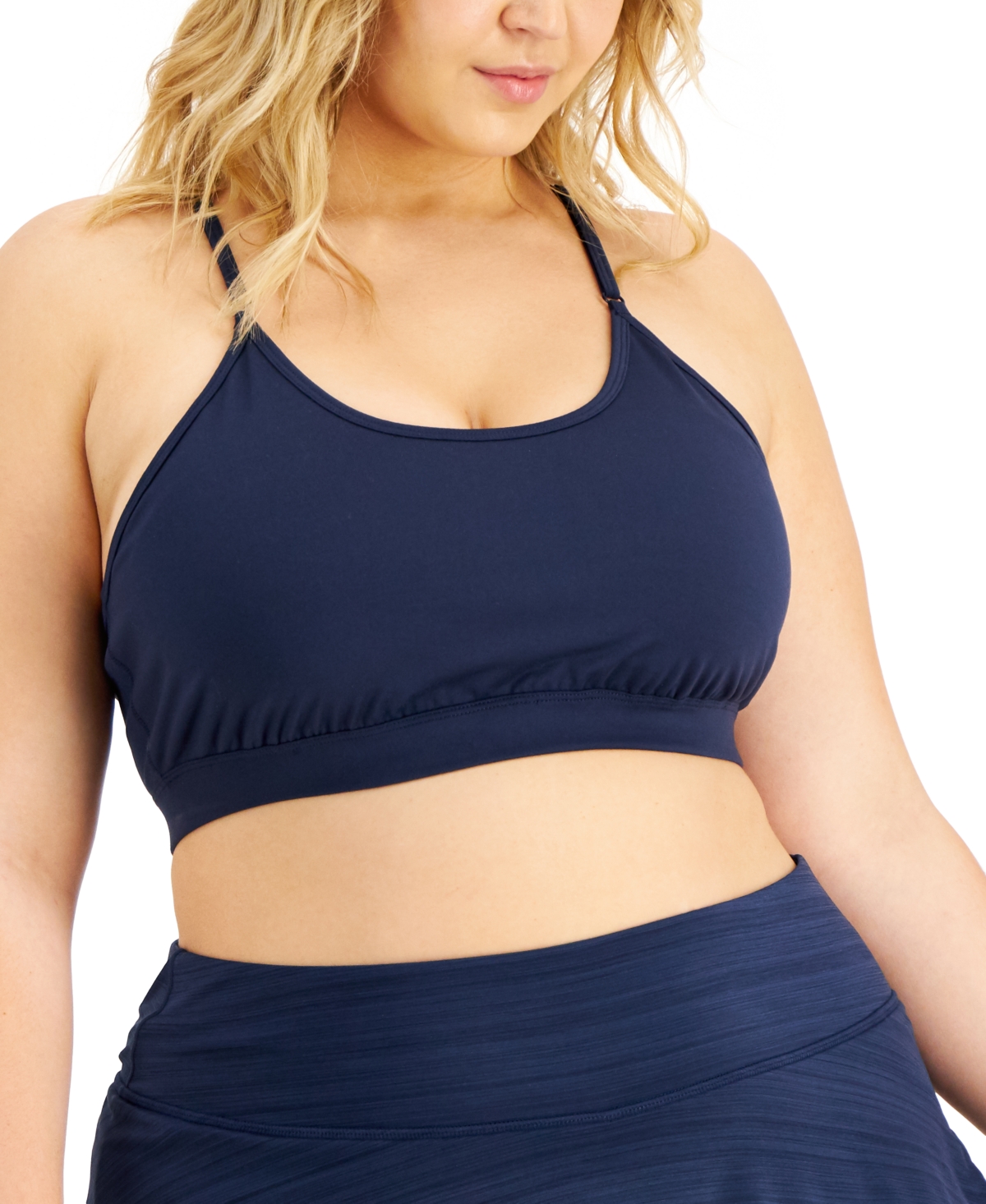 Id Ideology Plus Size Low Impact Sports Bra, Created For Macy's In Indigo Sea