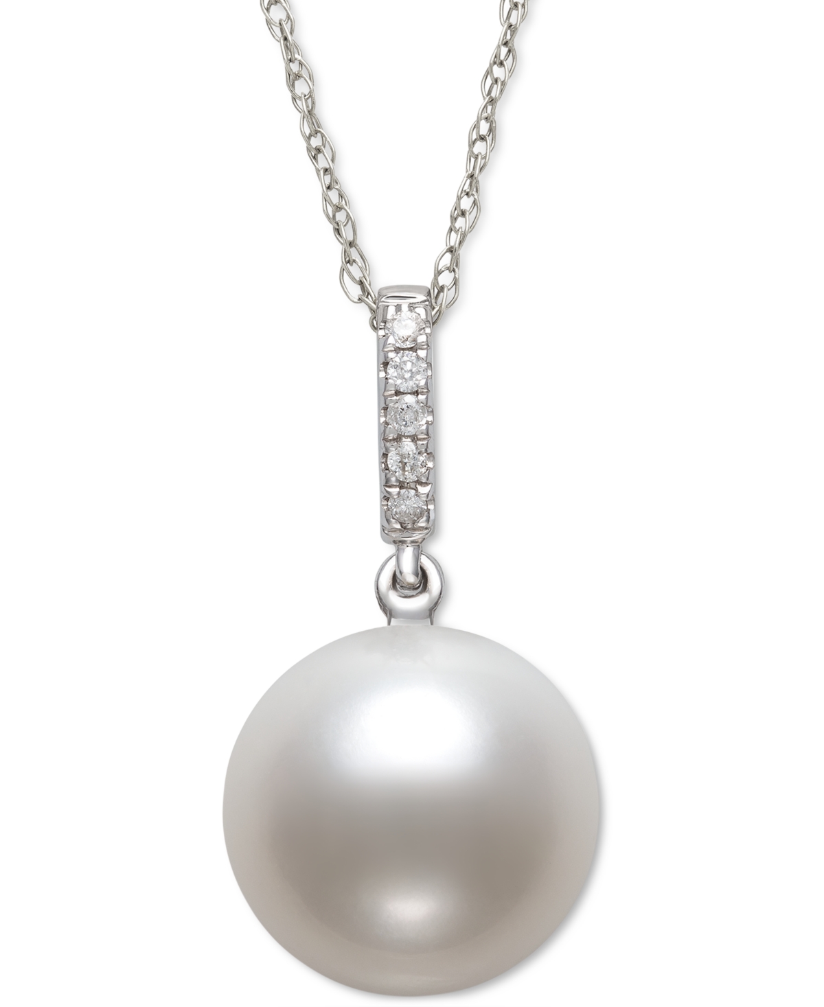 Cultured Freshwater Pearl (6mm) & Diamond Accent 18" Pendant Necklace in 14k White Gold, Created for Macy's - White Gold