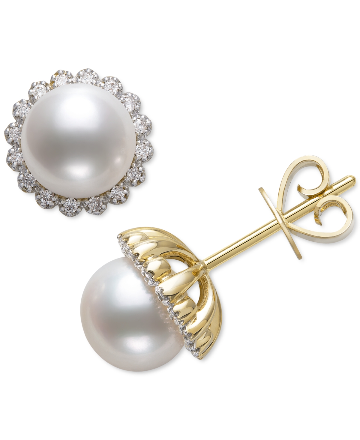Cultured Freshwater Pearl (7mm) & Diamond (1/8 ct. t.w.) Halo Stud Earrings in 14k Gold, Created for Macy's - Gold