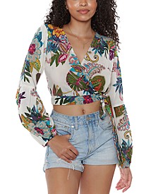 Hibiscus Palms Cropped Wrap Top