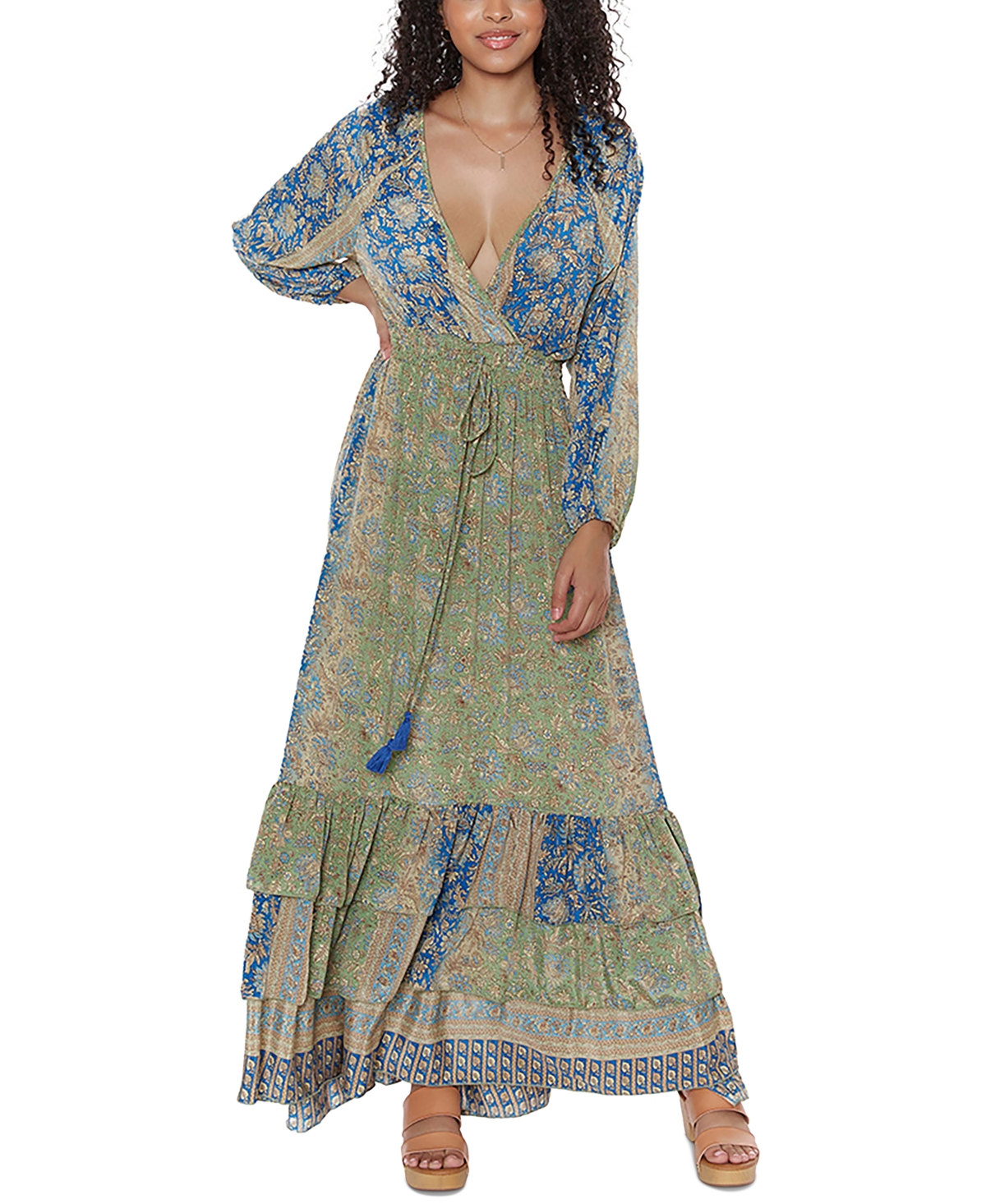 Raga Women's Jai Printed Tiered Maxi Dress In Sage | ModeSens
