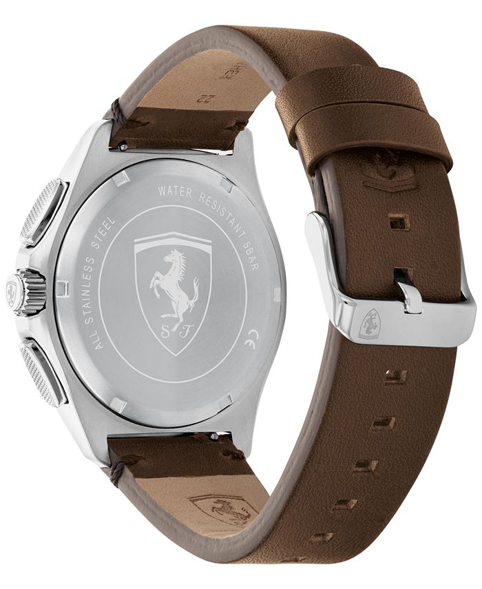 Ferrari Men's Chronograph Pilota Evo Brown Leather Strap Watch 44mm