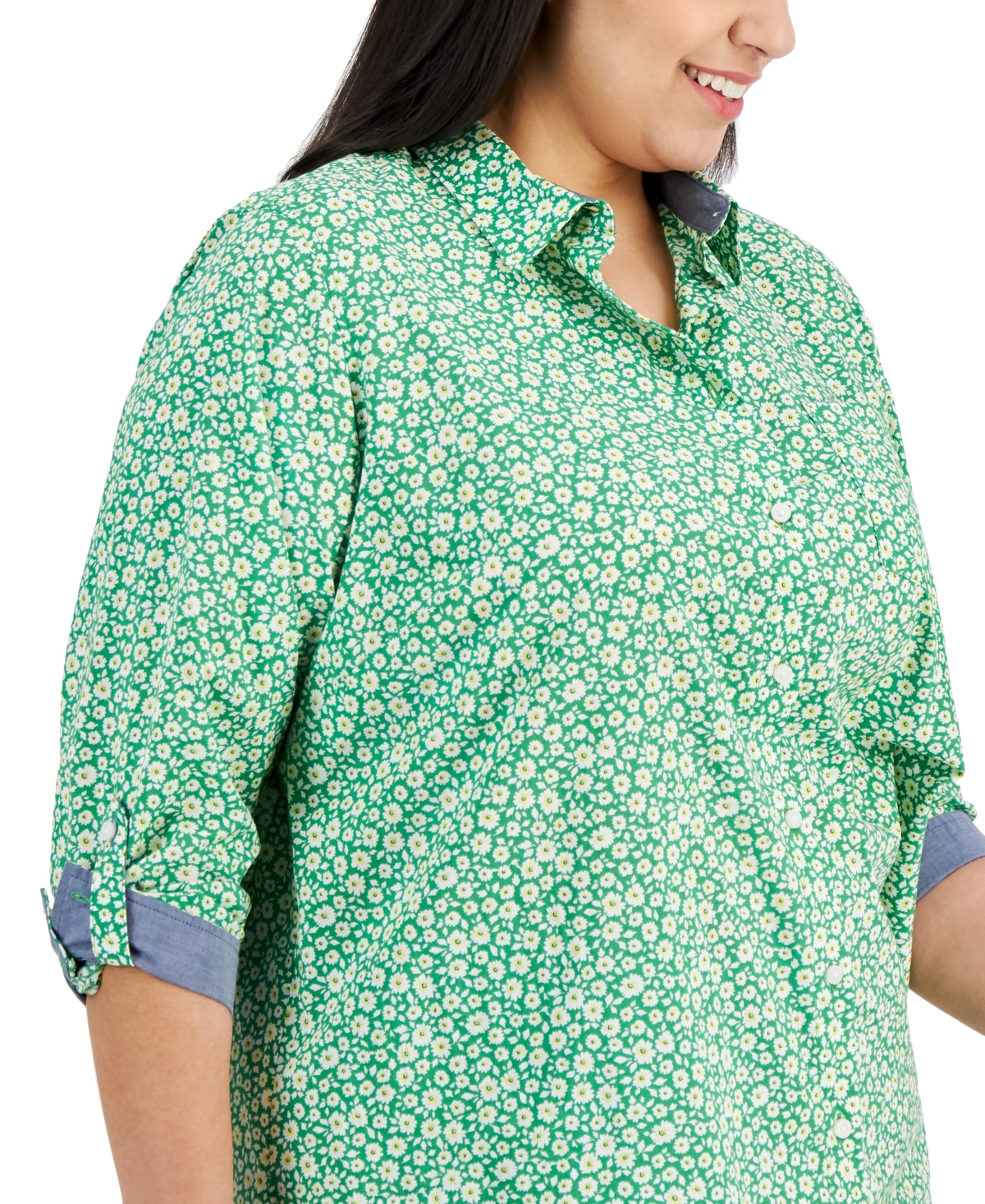 Tommy Hilfiger Plus Size Cotton Paisley-print Utility Shirt In Green