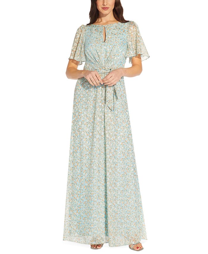 Adrianna Papell Floral Jacquard Keyhole Gown - Macy's