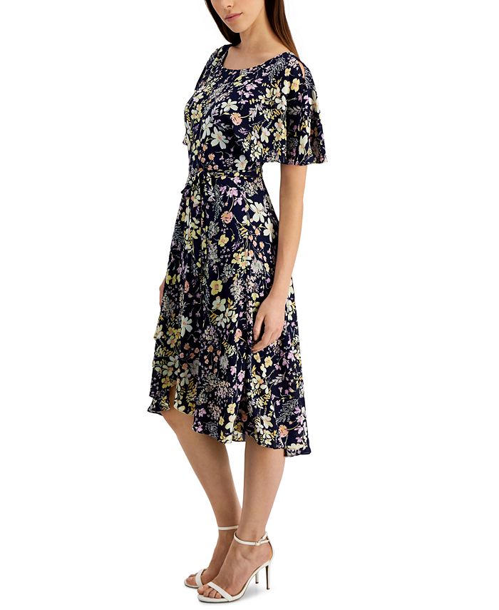 Anne Klein Split-Sleeve Floral-Print Dress - Macy's
