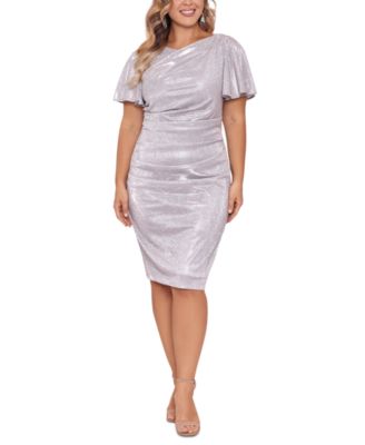 Betsy & Adam - Plus Size Metallic Flutter-Sleeve Sheath Dress
