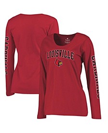 Women's Branded Red Louisville Cardinals Arch Over Logo Scoop Neck Long Sleeve T-shirt