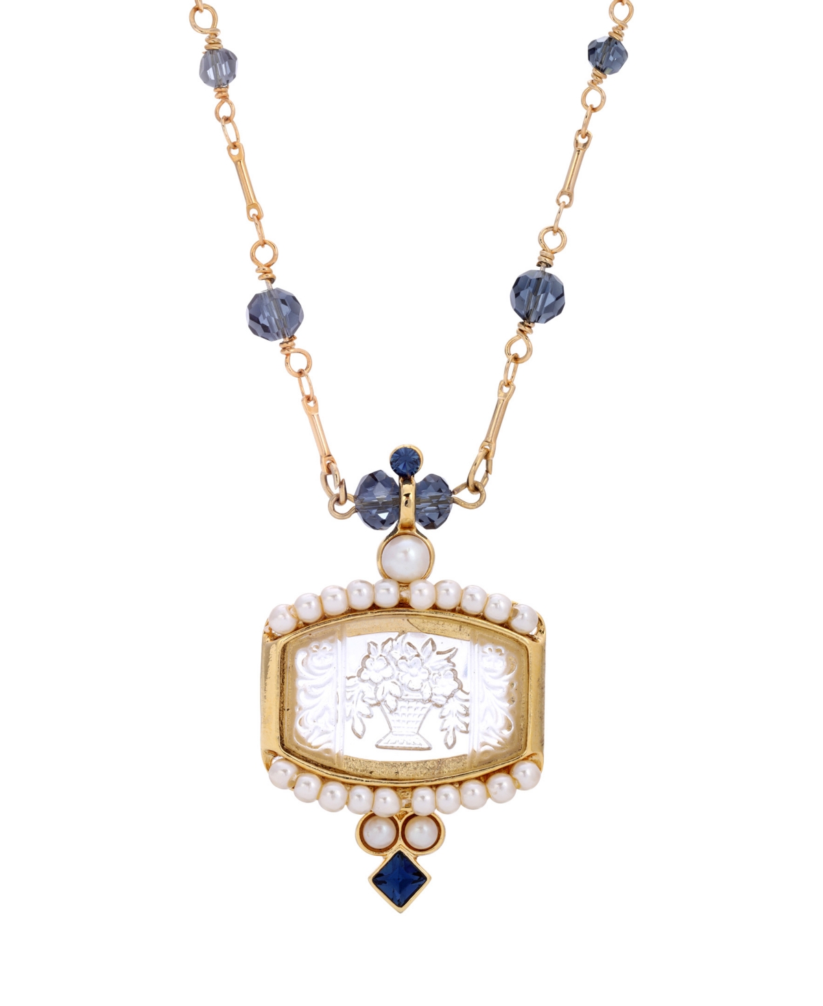 2028 Women's Glass Intaglio Necklace In Blue