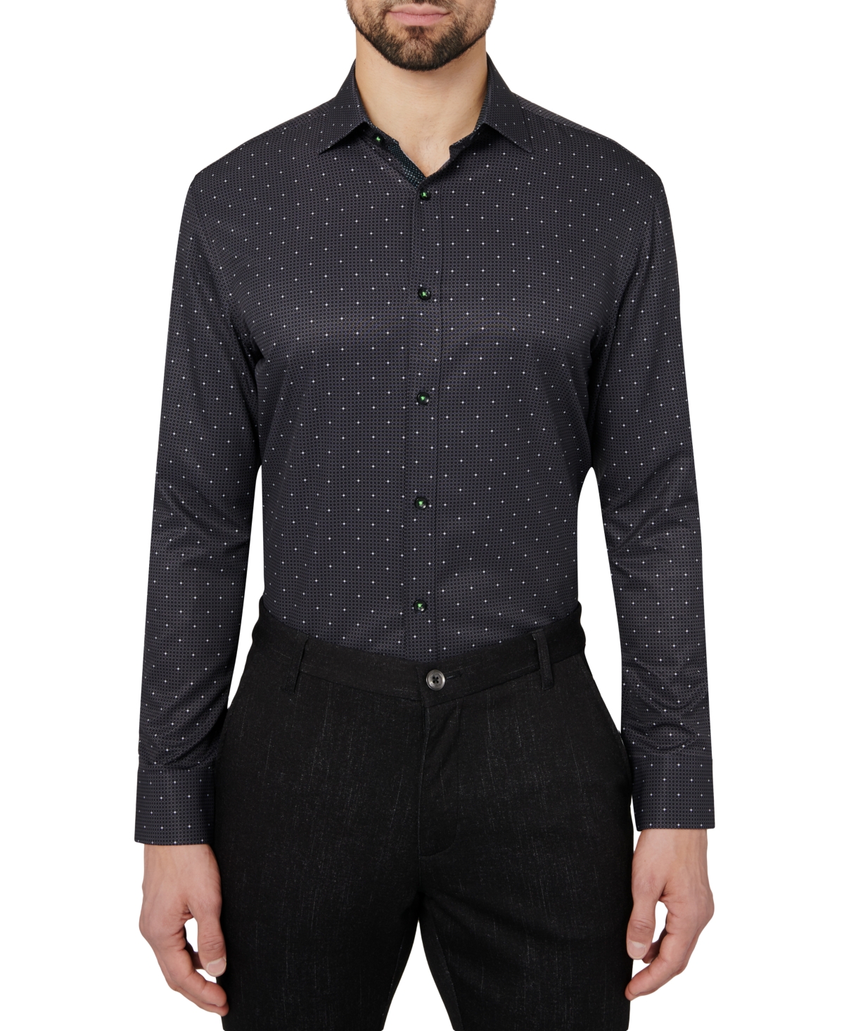 Men's Regualr Fit Non-Iron Geo Print Performance Dress Shirt - Black