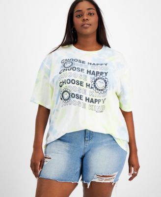 Grayson Threads Black - Trendy Plus Size Tie-Dye Choose Happy Graphic-Print T-Shirt