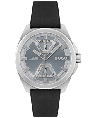Hugo Boss - Men's Expose Black Leather Strap Watch 44mm