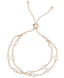 Gold-Tone Imitation Pearl Double-Row Slider Bracelet, Created for Macy's
