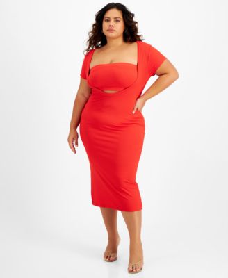 FULL CIRCLE TRENDS - Trendy Plus Size Ribbed Scoop-Neck Dress