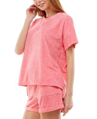 Photo 1 of SIZE XLARGE - Roudelain keeps you in all-night comfort with this comfy drop-shoulder T-shirt and matching shorts set. Top: hits just below hip; high-low hem; crewneck; pullover styling; short sleeves. Bottom: hits at upper thigh; utility pockets; elastic 