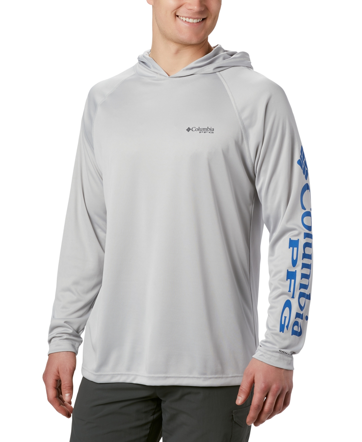 Men's Terminal Tackle Upf 50 Hoodie - Vivid Blue, Cool Grey Logo