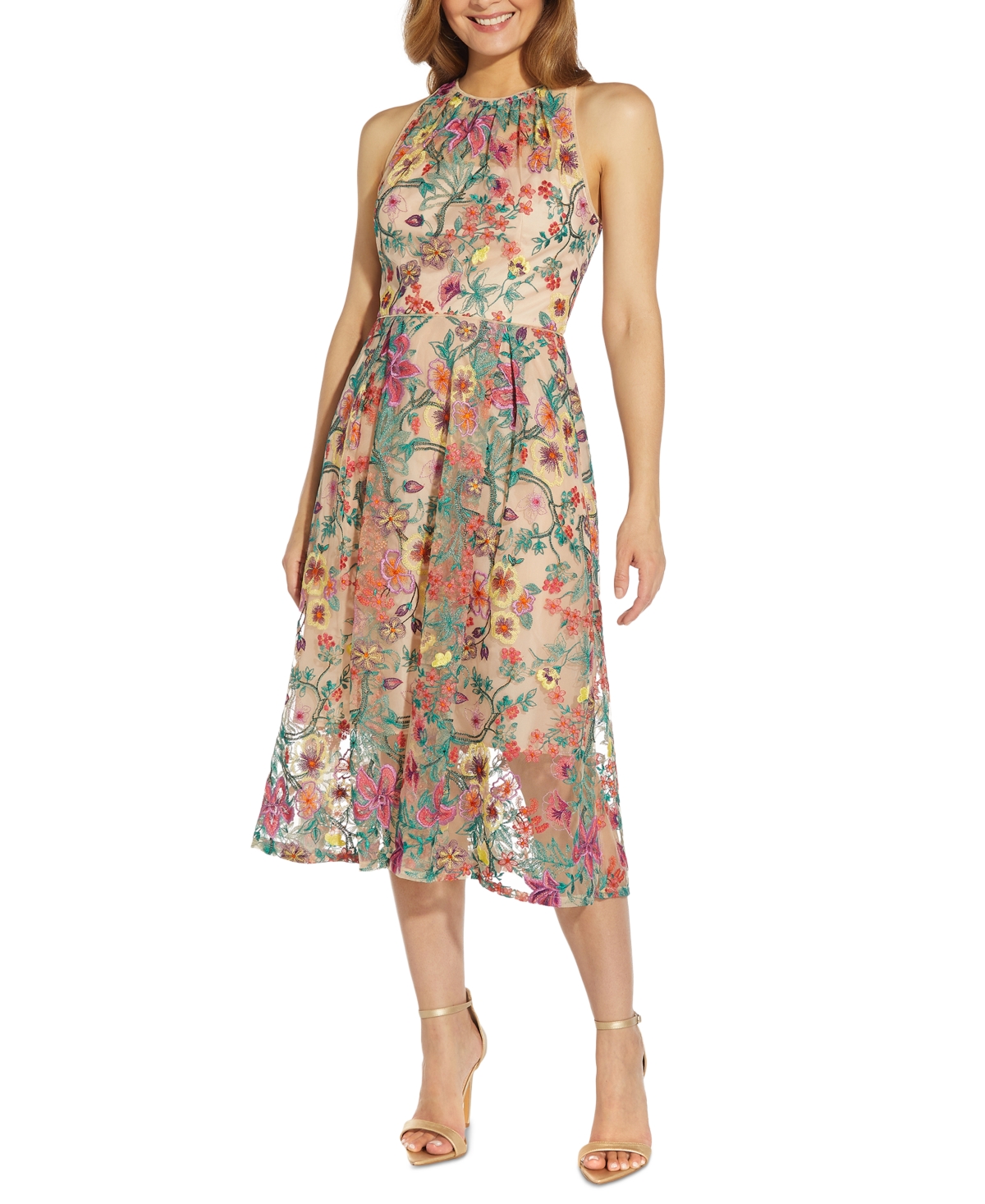 Adrianna Papell Floral Embroidered Fit & Flare Party Dress In Alabaster ...