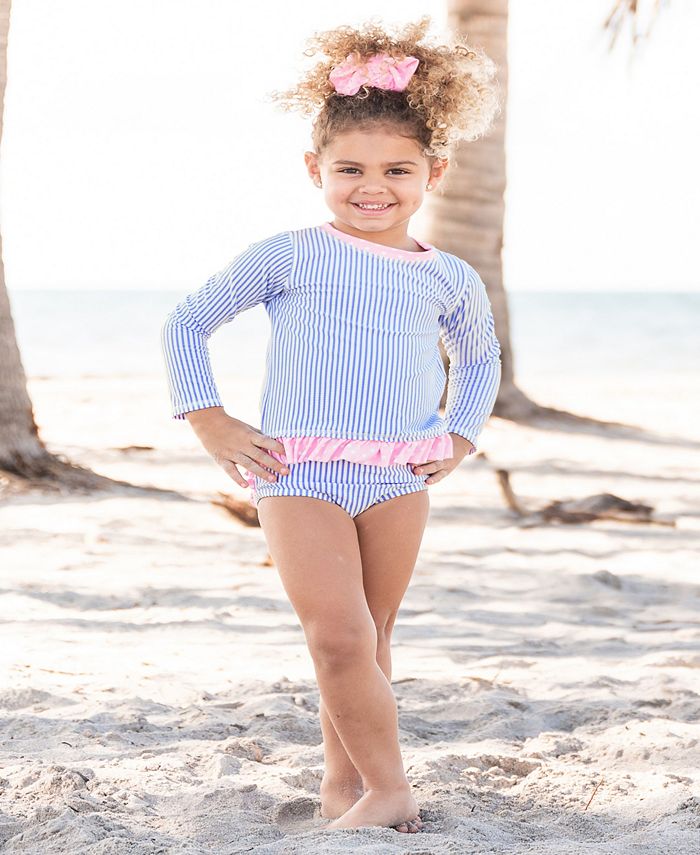 RuffleButts Baby Girls Long Sleeve Rash Guard Swimsuit, 2-Piece Set ...