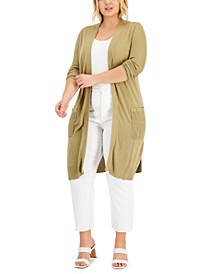 Plus Size Rib-Knit Duster Cardigan, Created for Macy's