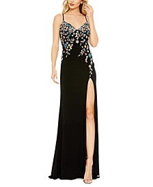 Beaded High-Slit Gown