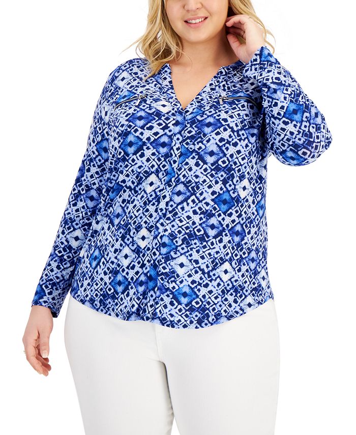 INC International Concepts Plus Size Zip-Pocket Top, Created for Macy's -  Macy's