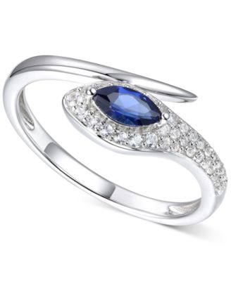 Macy's - Lab-Grown Blue Sapphire (1/4 ct. t.w.) & White Sapphire (1/5 ct. t.w.) Bypass Ring in Sterling Silver