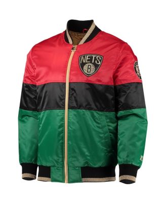 Men's Red and Black and Green Brooklyn Nets Black History Month NBA 75th Anniversary Full-Zip Jacket