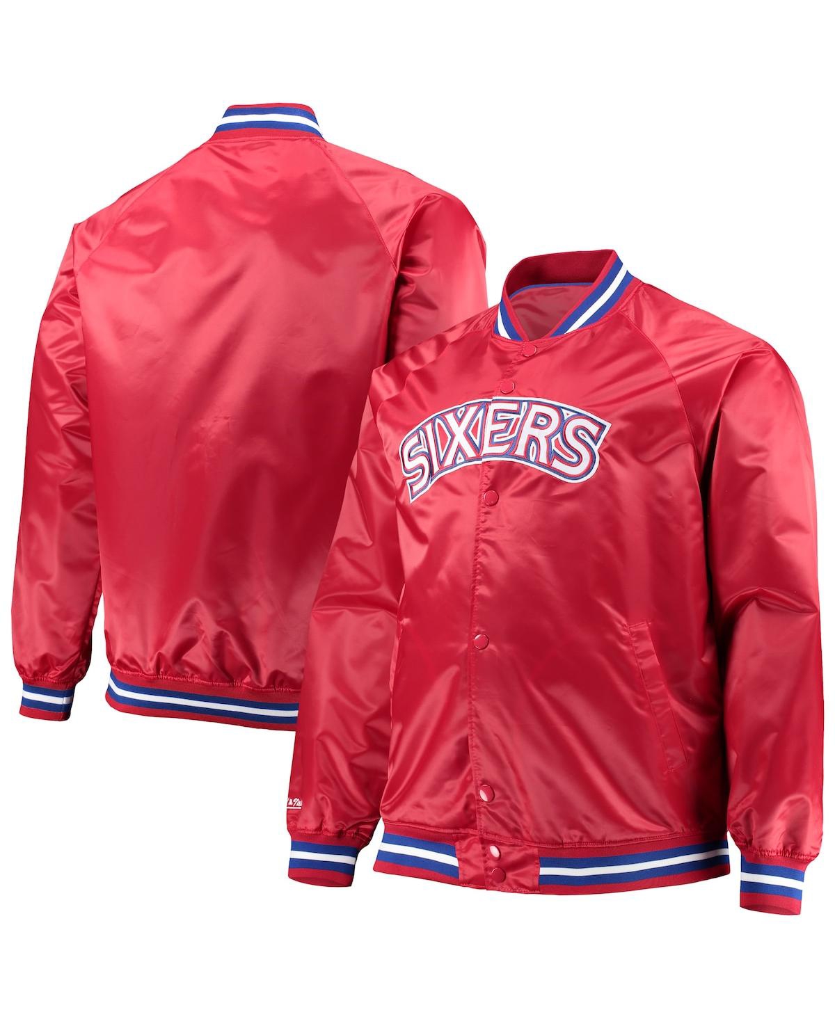 Men's Mitchell & Ness Red Philadelphia 76Ers Big and Tall Hardwood Classics Raglan Satin Full-Snap Jacket - Red