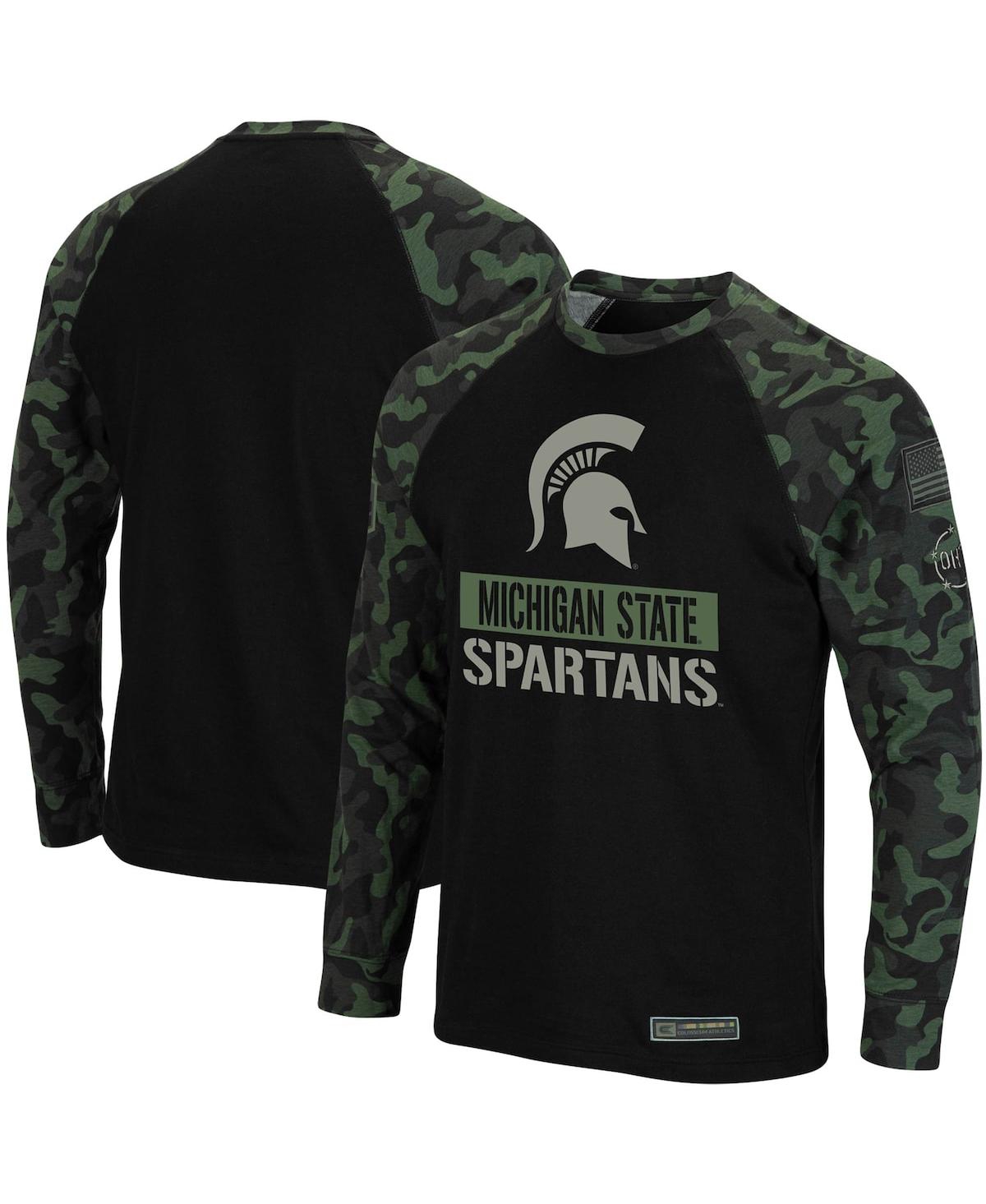 Colosseum Black/camo Michigan State Spartans Oht Military Appreciation Big & Tall Raglan Long Sleeve In Black,camo