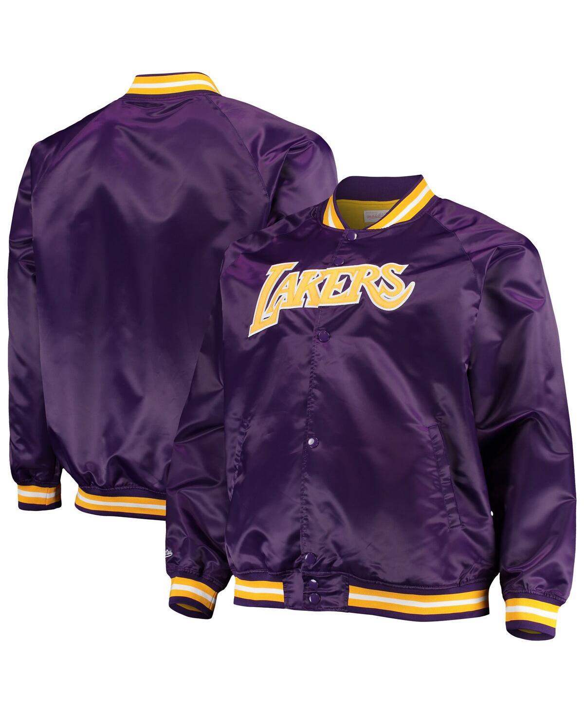 Men's Mitchell & NessLos Angeles Lakers Big and Tall Hardwood Classics Raglan Satin Full-Snap Jacket - Purple