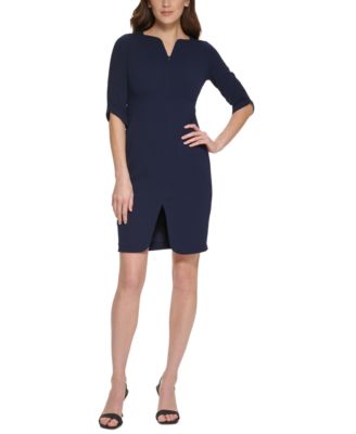 Calvin Klein - Petite Zippered Elbow-Sleeve Sheath Dress