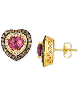 Le Vian - Raspberry Rhodolite (2 ct. t.w.) & Diamond (3/4 ct. t.w.) Heart Stud Earrings in 14k Gold