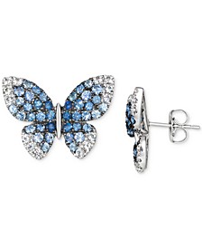 Denim Ombré (1-3/4 ct. t.w.) & White Sapphire (1/2 ct. t.w.) Butterfly Stud Earrings in 14k White Gold