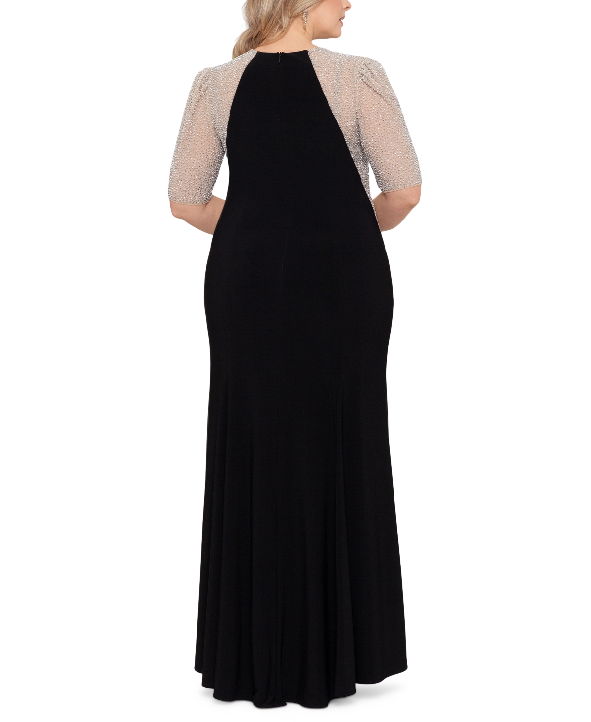 Xscape Plus Size Mixed-Media Rhinestone-Embellished Gown -Nude