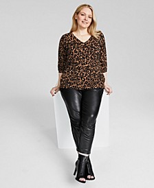 Plus Size 100% Cashmere Cheetah-Print V-Neck Sweater, Created for Macy's