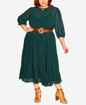 City Chic Women's Love Pleat Border Dress - Boho Chic Midi Dress With Elastic Waist