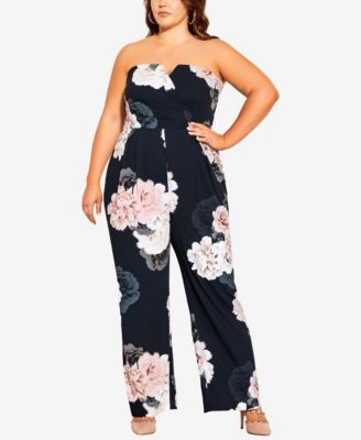 City Chic Trendy Plus Size Floral Strapless Jumpsuit Macy s