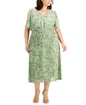 Floral-Print Smocked Pleated Dress 