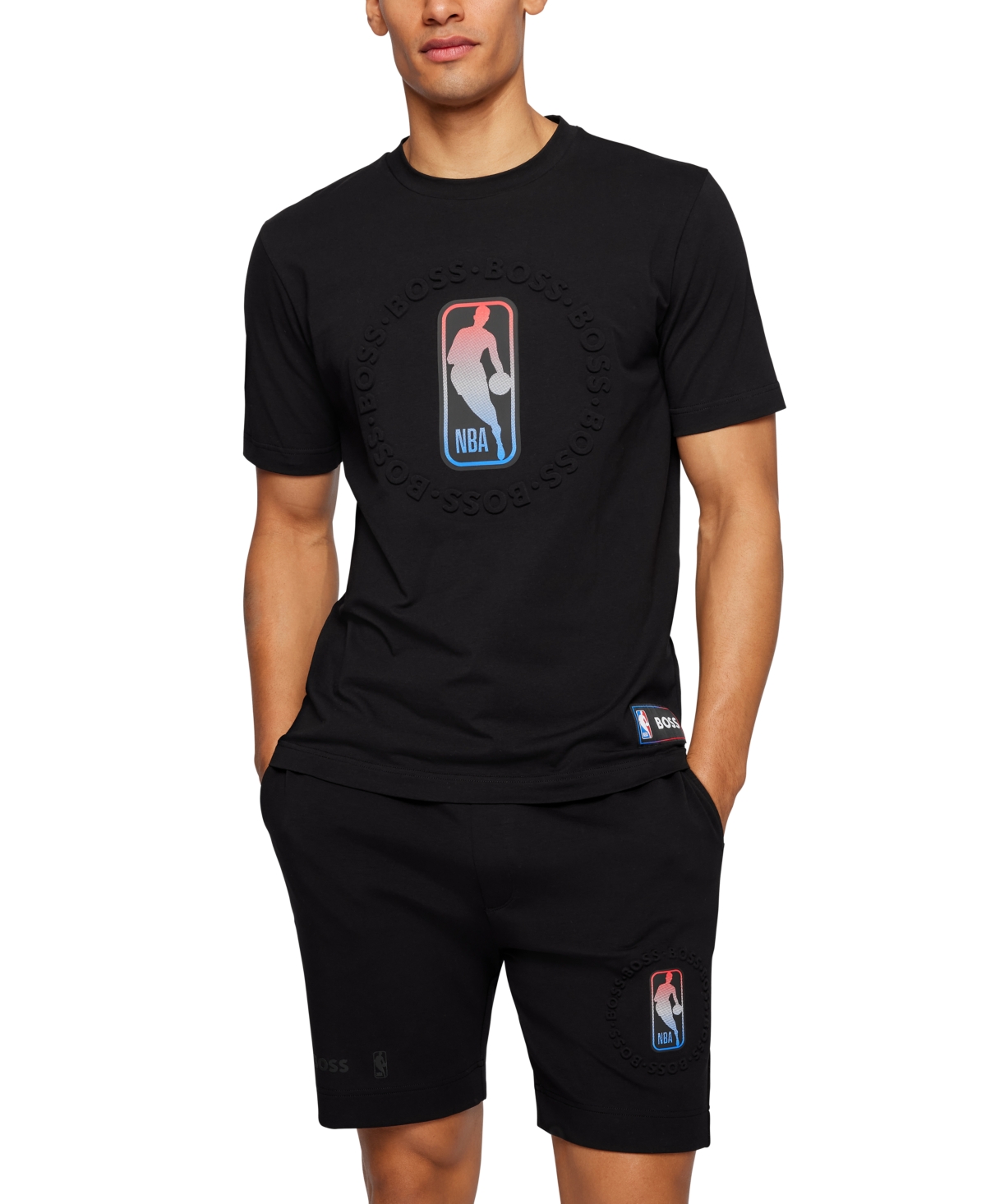 Hugo Boss X Nba Los Angeles Lakers T Basket Cotton Stretch Graphic Tee In  Black