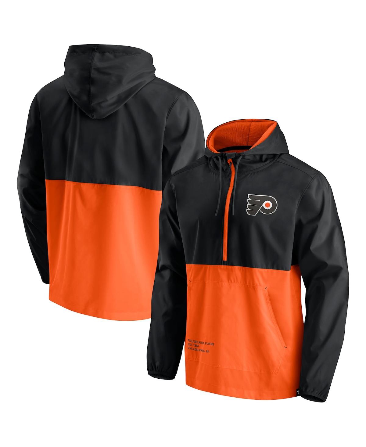Shop Fanatics Men's  Black, Orange Philadelphia Flyers Thrill Seeker Anorak Half-zip Jacket In Black,orange