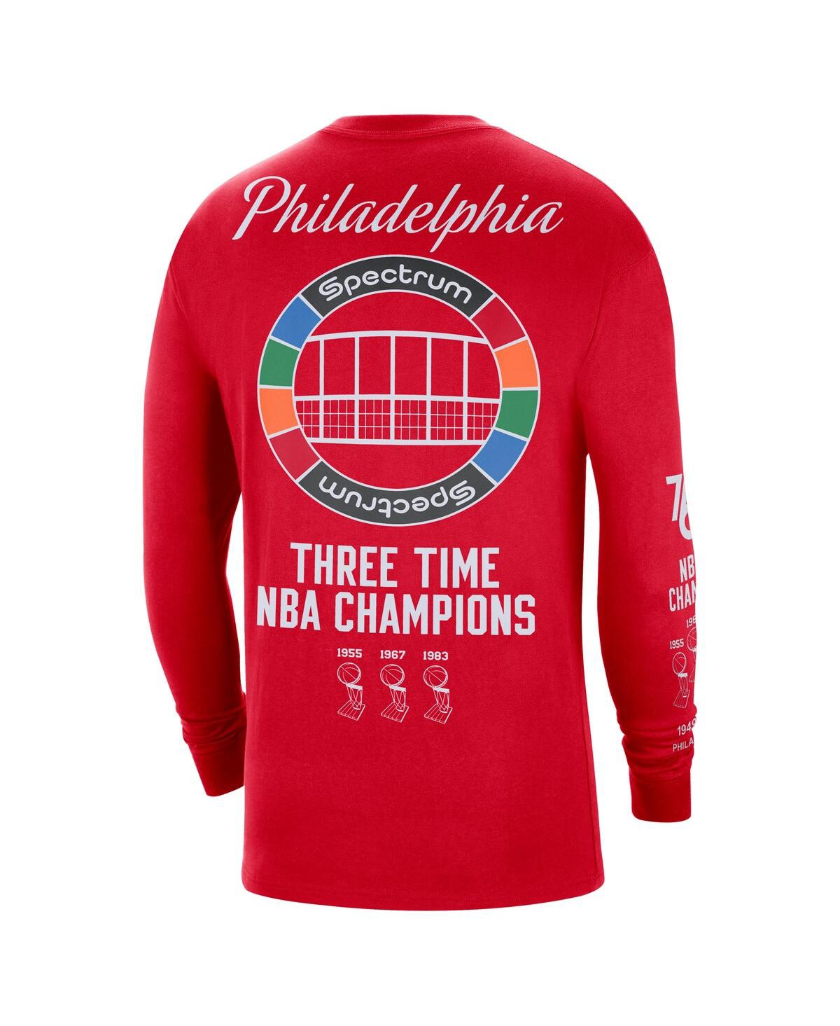 Men's NikePhiladelphia 76Ers 2021/22 City Edition Courtside Heavyweight Moments Long Sleeve T-shirt - Red