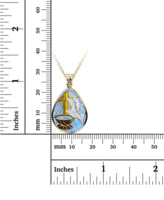 Enamel Dove & Cross Teardrop 18" Pendant Necklace in 14k Gold