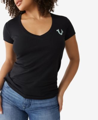 Script Slim V-neck Short Sleeve T-shirt 