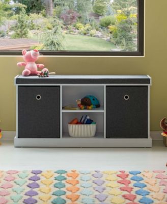 MDF Storage Box Shoe Bench with 2 Shelves, Foldable Baskets and a Gray Cushion, White