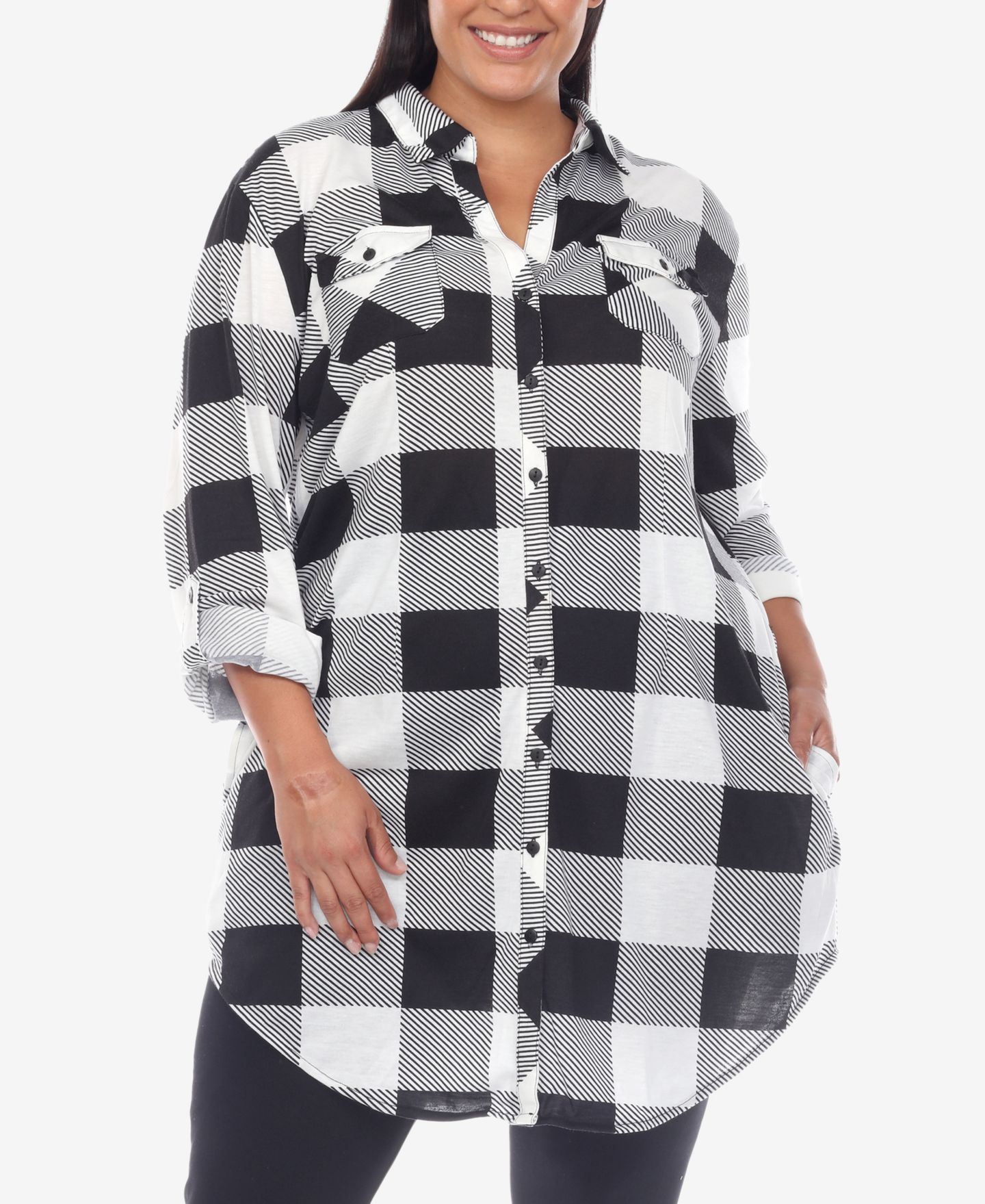 Женская рубашка White Mark Plaid Tunic, цвет: Чёрный / Белый — фото 2