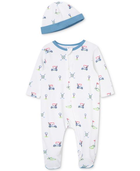 Комбинезоны Little Me Golf Club Coverall with Hat, 2 Piece Set для мальчиков-малышей, цвет: Белый с принтом