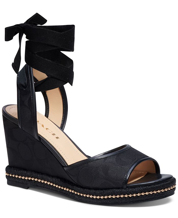 COACH Women's Page Signature Ankle-Tie Wedge Sandals - Macy's